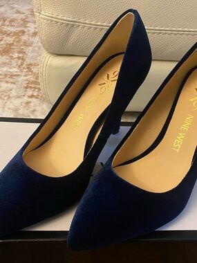 Nine West Navy Velvet Pointed-Toe Pumps